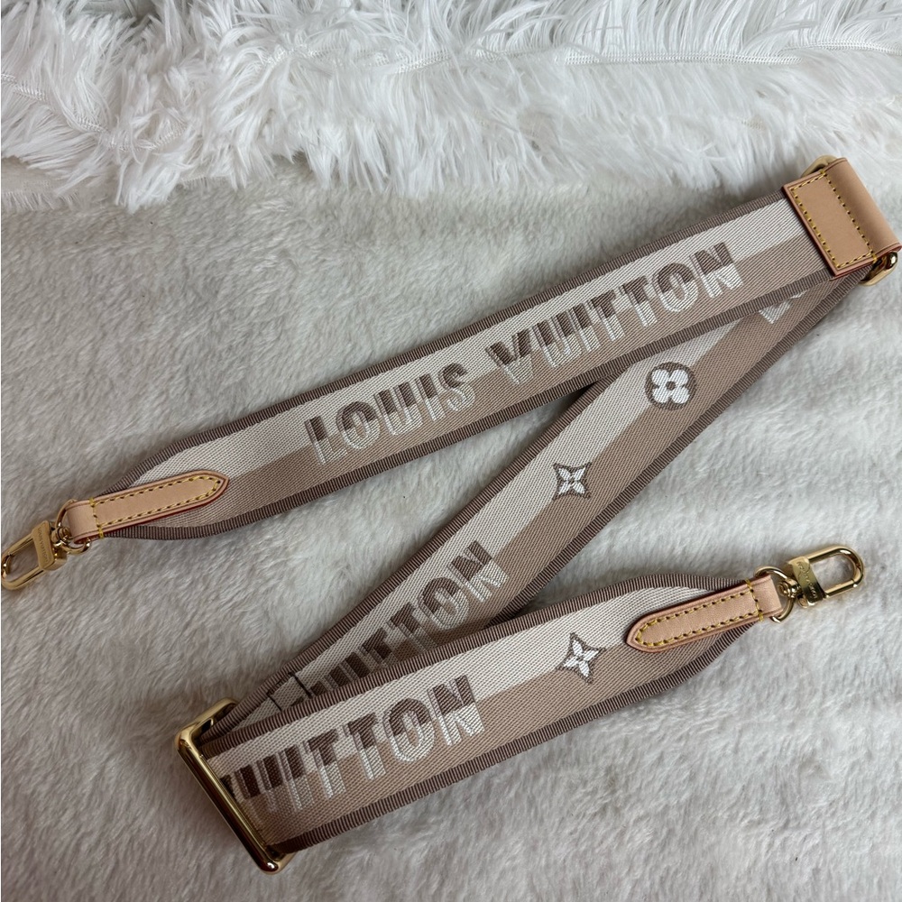 Louis Vuitton Guitar Nylon Tan and Cream Logo Strap